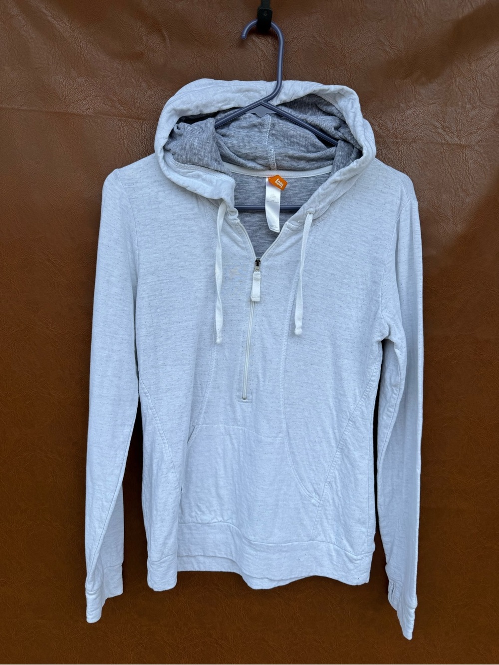 Lucy Perforated Quarter Zip Hoodie Gray Small